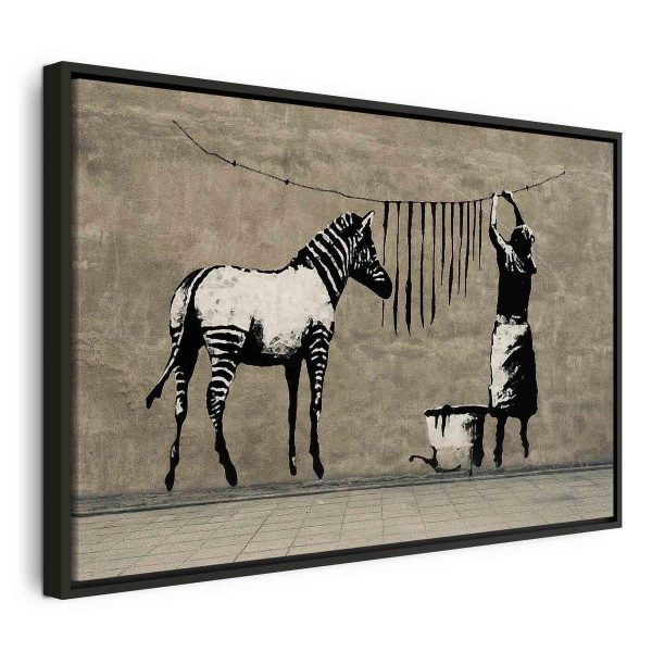 Canvas Print - Banksy: Washing Zebra on Concrete (1 Part) Wide