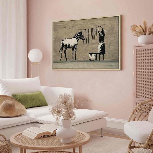 Canvas Print - Banksy: Washing Zebra on Concrete (1 Part) Wide