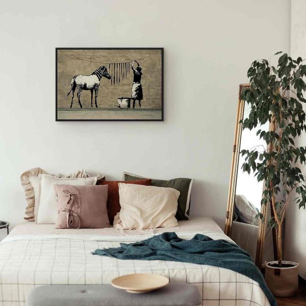 Canvas Print - Banksy: Washing Zebra on Concrete (1 Part) Wide
