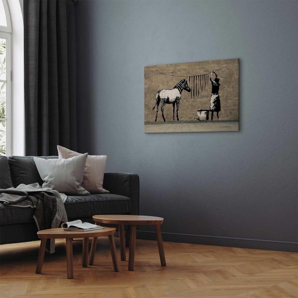 Canvas Print - Banksy: Washing Zebra on Concrete (1 Part) Wide