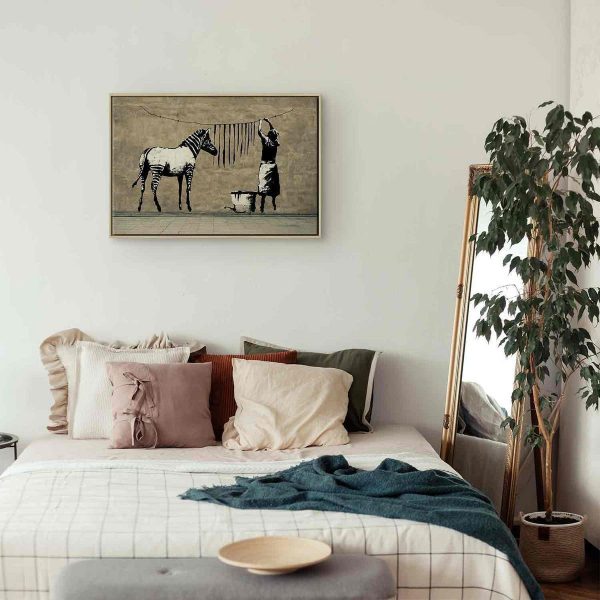 Canvas Print - Banksy: Washing Zebra on Concrete (1 Part) Wide