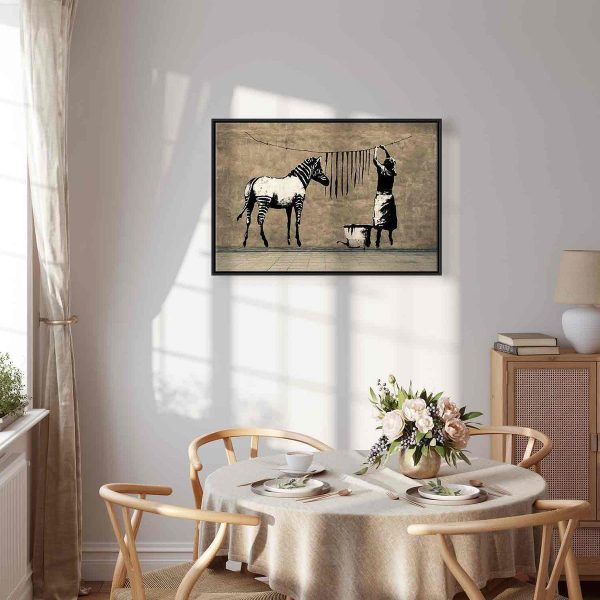 Canvas Print - Banksy: Washing Zebra on Concrete (1 Part) Wide