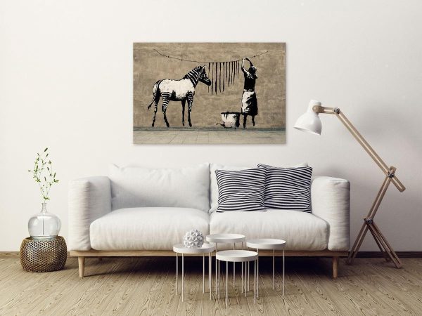 Canvas Print - Banksy: Washing Zebra on Concrete (1 Part) Wide