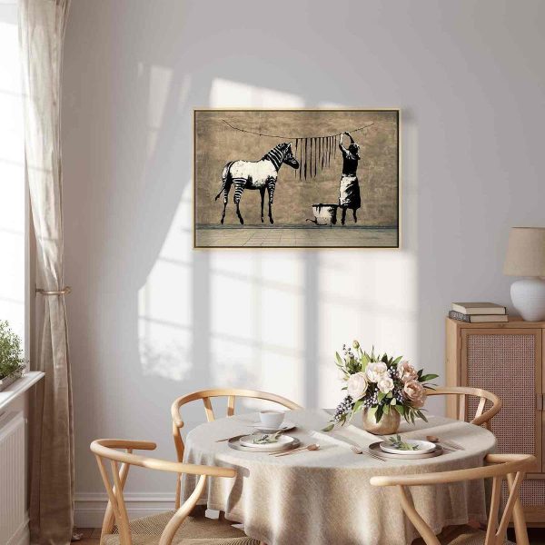 Canvas Print - Banksy: Washing Zebra on Concrete (1 Part) Wide