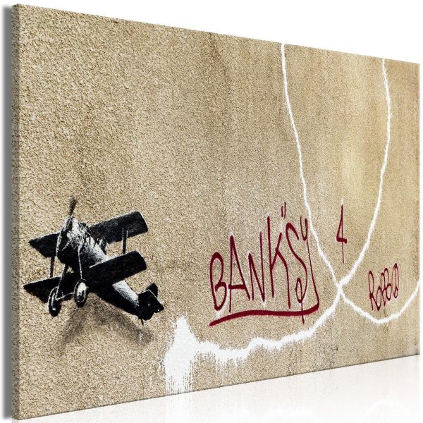 Canvas Print - Banksy's Plane (1-part) - Red Graffiti Text on Mural Background