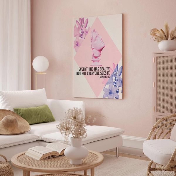 Canvas Print - Beauty in the Eyes - Inspirational Quote with Pink Bust and Flowers - Image 5