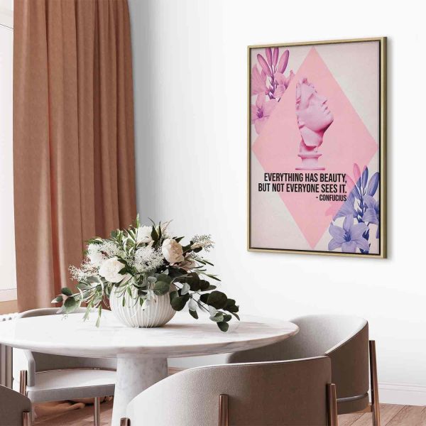 Canvas Print - Beauty in the Eyes - Inspirational Quote with Pink Bust and Flowers - Image 4