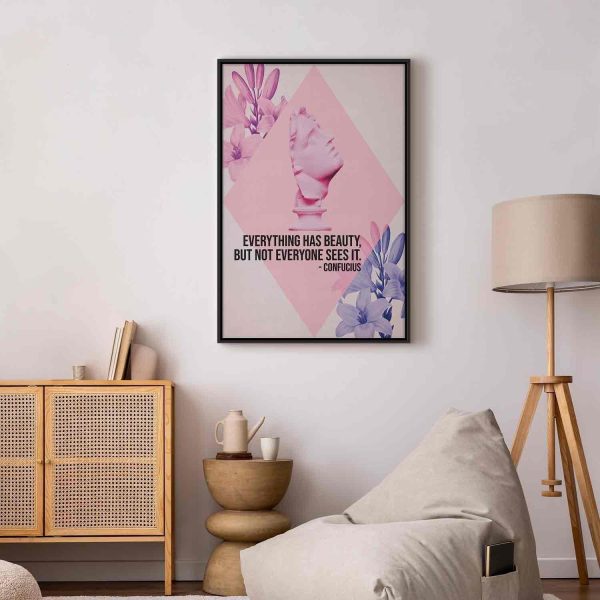 Canvas Print - Beauty in the Eyes - Inspirational Quote with Pink Bust and Flowers - Image 6