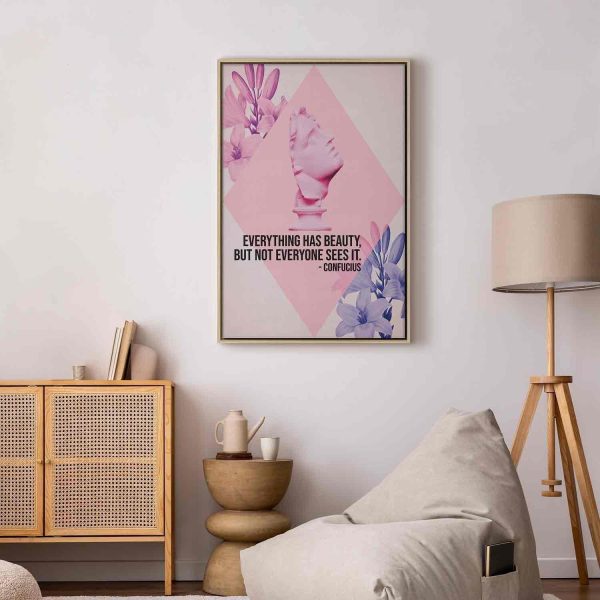 Canvas Print - Beauty in the Eyes - Inspirational Quote with Pink Bust and Flowers - Image 10
