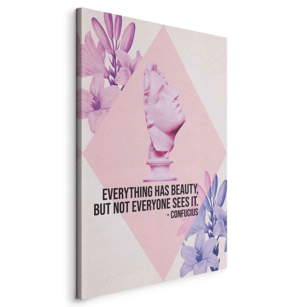 Canvas Print - Beauty in the Eyes - Inspirational Quote with Pink Bust and Flowers - Image 2