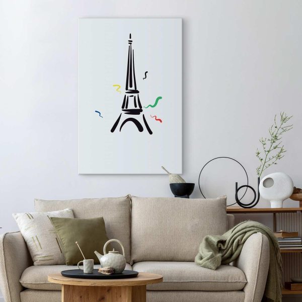 Canvas Print - Black Graphic Drawing of the Eiffel Tower on a Cream Background - Image 2