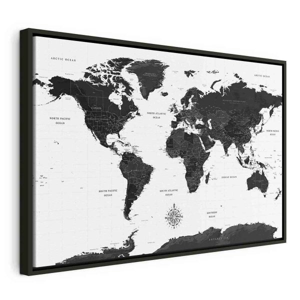 Canvas Print - Black and White Map (1 Part) Wide