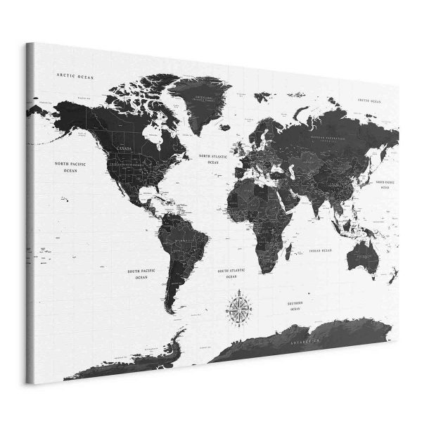 Canvas Print - Black and White Map (1 Part) Wide