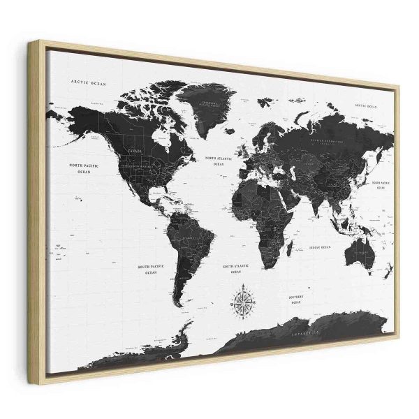 Canvas Print - Black and White Map (1 Part) Wide