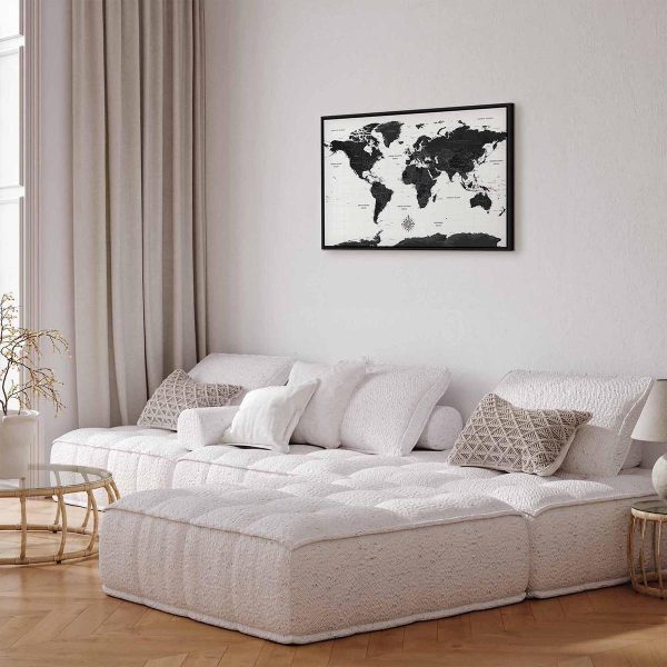 Canvas Print - Black and White Map (1 Part) Wide