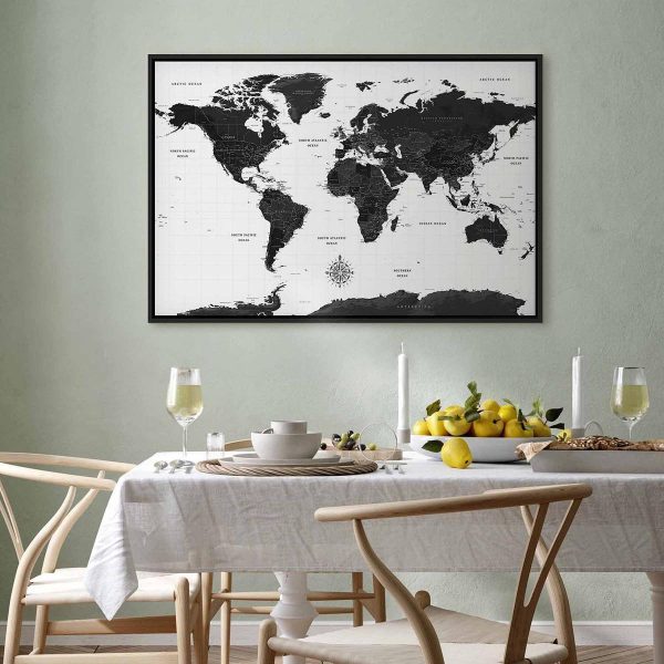 Canvas Print - Black and White Map (1 Part) Wide