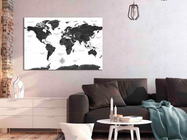 Canvas Print - Black and White Map (1 Part) Wide