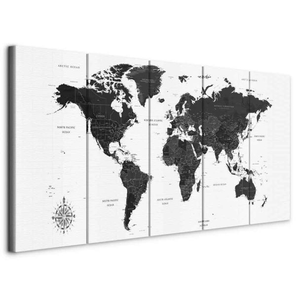 Canvas Print - Black and White Map (5 Parts) Narrow