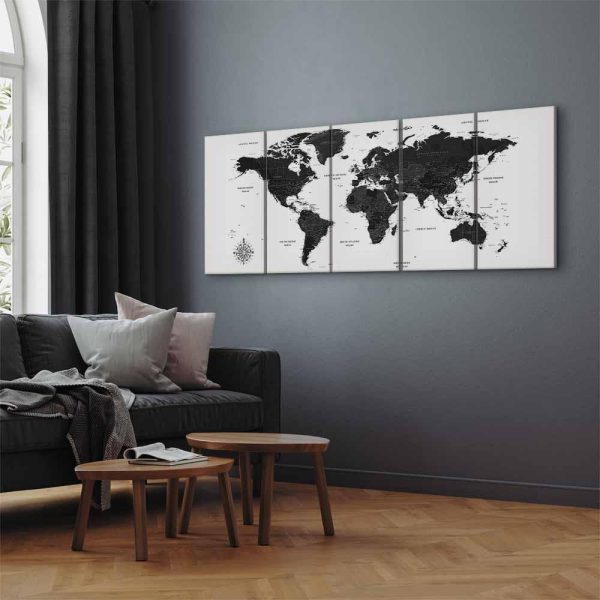 Canvas Print - Black and White Map (5 Parts) Narrow
