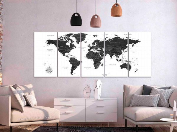 Canvas Print - Black and White Map (5 Parts) Narrow