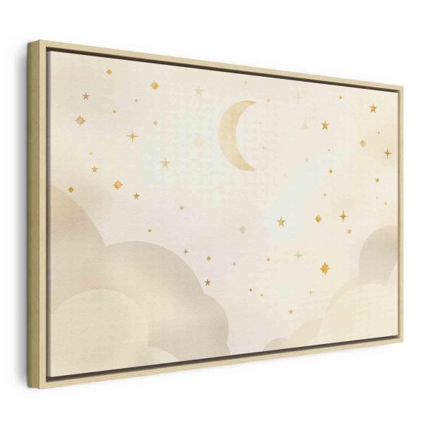 Canvas Print - Bright Night - Moon Accompanied by Many Stars on a Light Background - Image 3