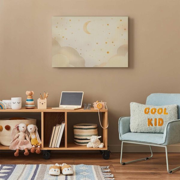 Canvas Print - Bright Night - Moon Accompanied by Many Stars on a Light Background - Image 5