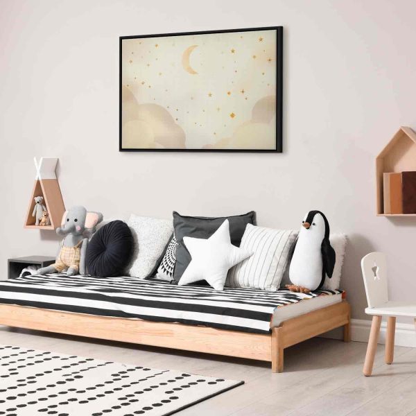 Canvas Print - Bright Night - Moon Accompanied by Many Stars on a Light Background - Image 4