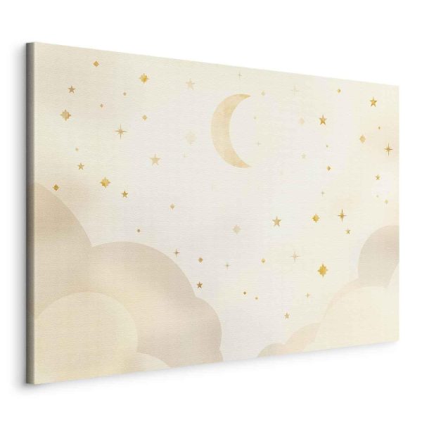 Canvas Print - Bright Night - Moon Accompanied by Many Stars on a Light Background - Image 2