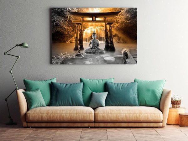Canvas Print - Buddha Smile (1 Part) Wide Orange