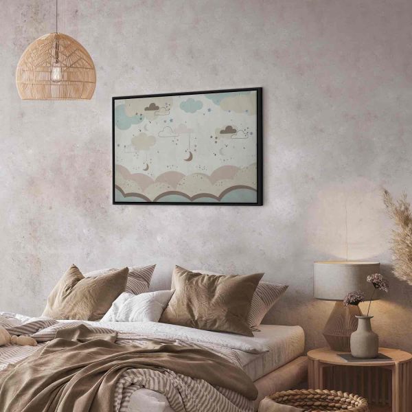 Canvas Print - Cloudy Night Sky - Moons in Brown and Beige Hues Among Clouds and Numerous Little Stars on a Light Background - Image 7