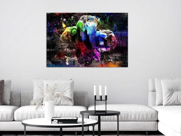 Canvas Print - Colorful Elephants (1 Part) Wide