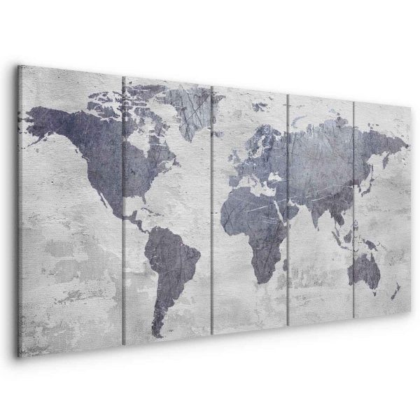 Canvas Print - Concrete World Map (5 Parts) Narrow