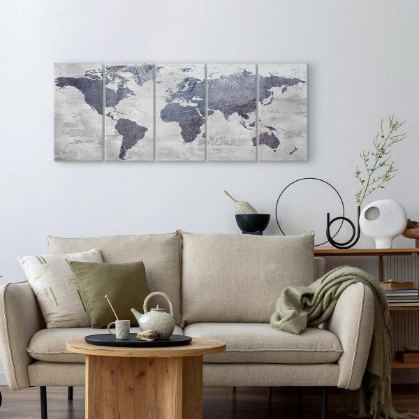 Canvas Print - Concrete World Map (5 Parts) Narrow
