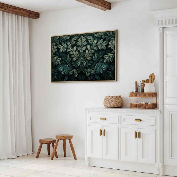 Canvas Print - Dark Green Victorian Leaves: Botanical Carved Composition