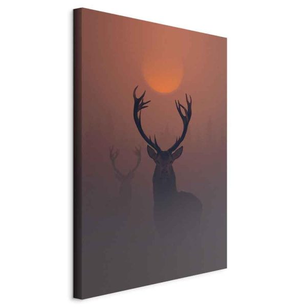 Canvas Print - Deers in the Fog (1 Part) Vertical
