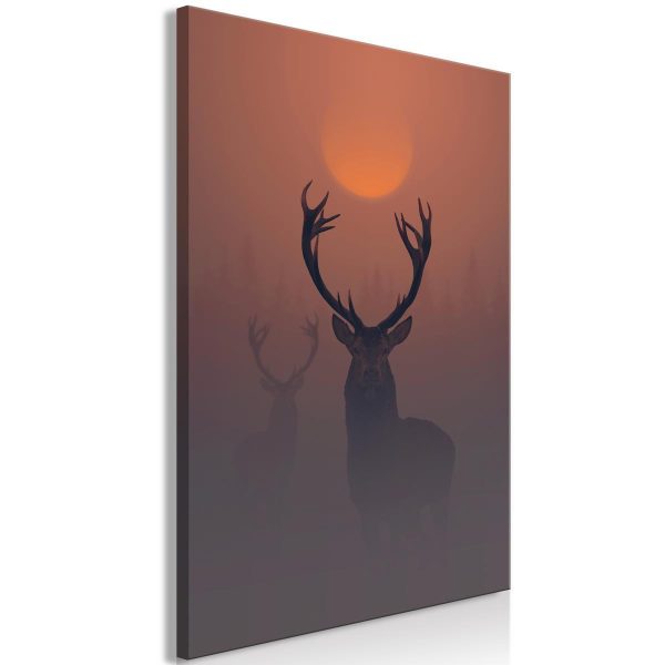 Canvas Print - Deers in the Fog (1 Part) Vertical