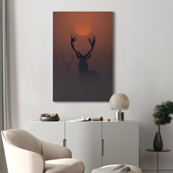 Canvas Print - Deers in the Fog (1 Part) Vertical