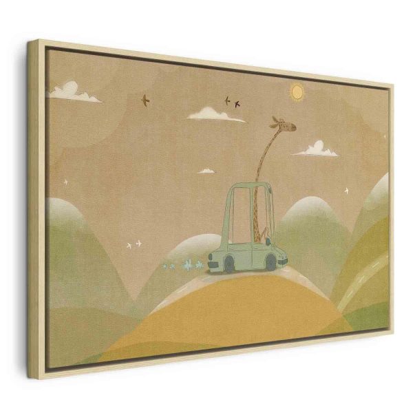 Canvas Print - Dreamy Traveler - A Cheerful Giraffe Driving a Car on a Sunny Day - Image 3