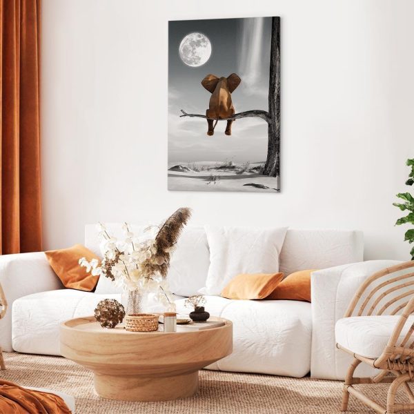 Canvas Print - Elephant and Moon (1 Part) Vertical