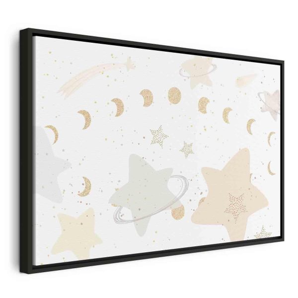 Canvas Print - Fairy-Tale Galaxy - Phases of the Moon in Yellow Tones Among Stars in Beige and Ash Colors with Stardust - Image 3