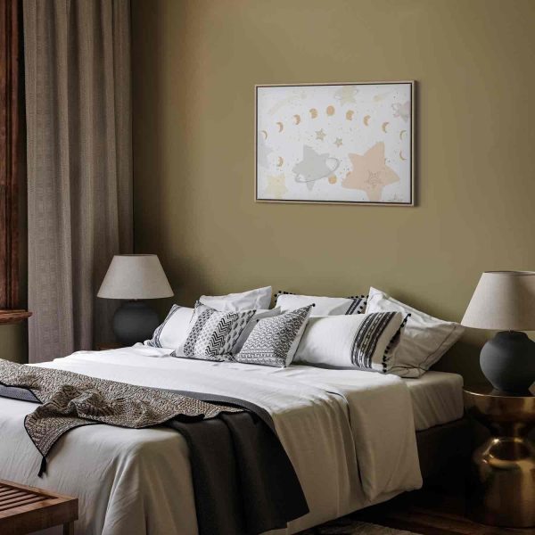 Canvas Print - Fairy-Tale Galaxy - Phases of the Moon in Yellow Tones Among Stars in Beige and Ash Colors with Stardust - Image 7