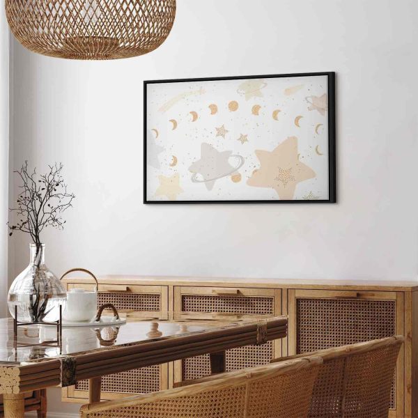 Canvas Print - Fairy-Tale Galaxy - Phases of the Moon in Yellow Tones Among Stars in Beige and Ash Colors with Stardust - Image 13