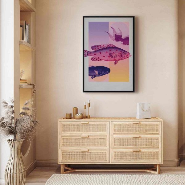 Canvas Print - Fish in Pastels - Stylized Fish Against Gradient Shapes
