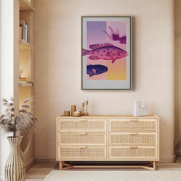 Canvas Print - Fish in Pastels - Stylized Fish Against Gradient Shapes