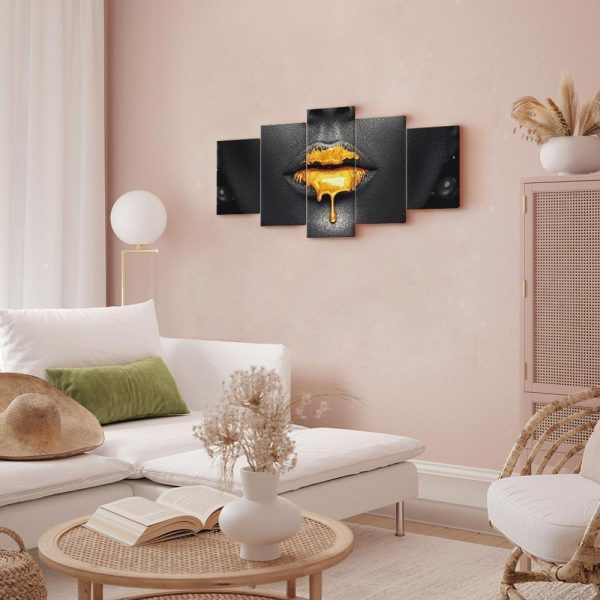 Canvas Print - Gold Lips (5 Parts) Wide - Image 3