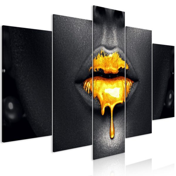 Canvas Print - Gold Lips (5 Parts) Wide - Image 2