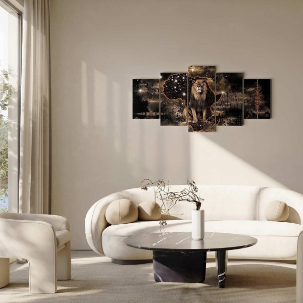 Canvas Print - Golden Lion (5 Parts) Wide - Image 3