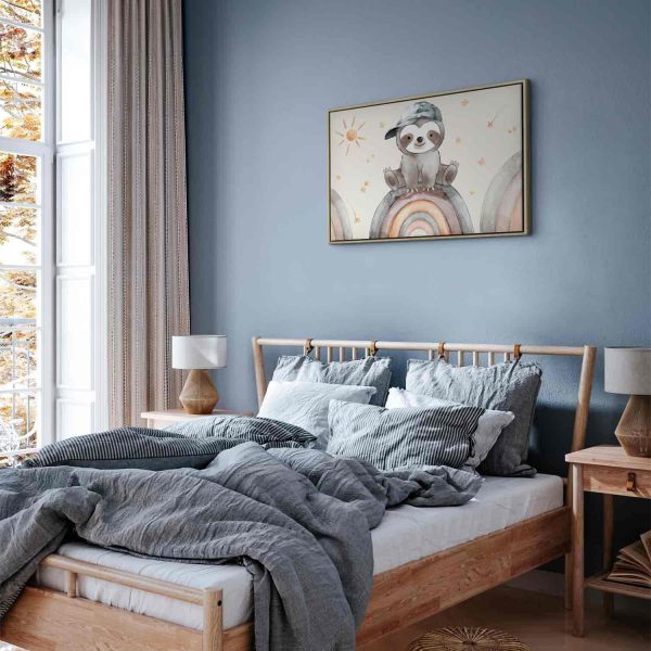 Canvas Print - Happy Sloth - Sloth in Subdued Colors Wearing a Cap Sitting on a Rainbow Among Little Stars - Image 10