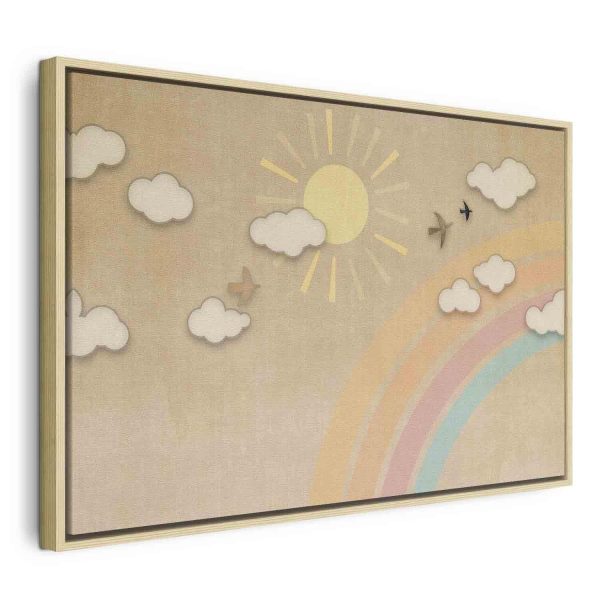 Canvas Print - Holiday Sky - Sunny Day with a Rainbow and Flying Birds - Image 3