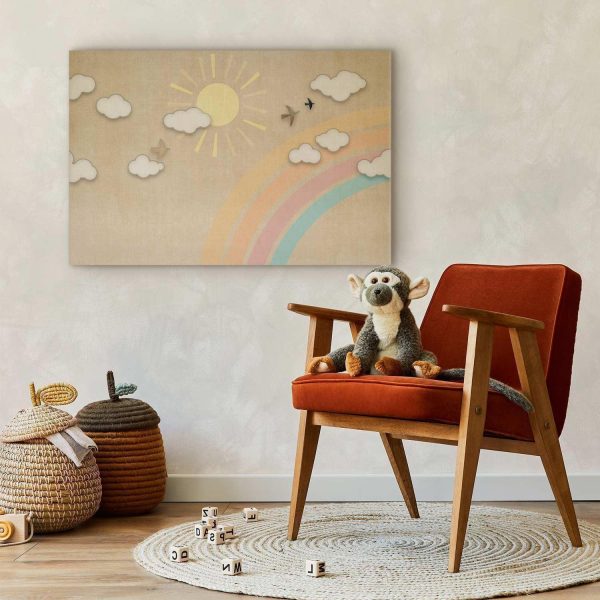 Canvas Print - Holiday Sky - Sunny Day with a Rainbow and Flying Birds - Image 5
